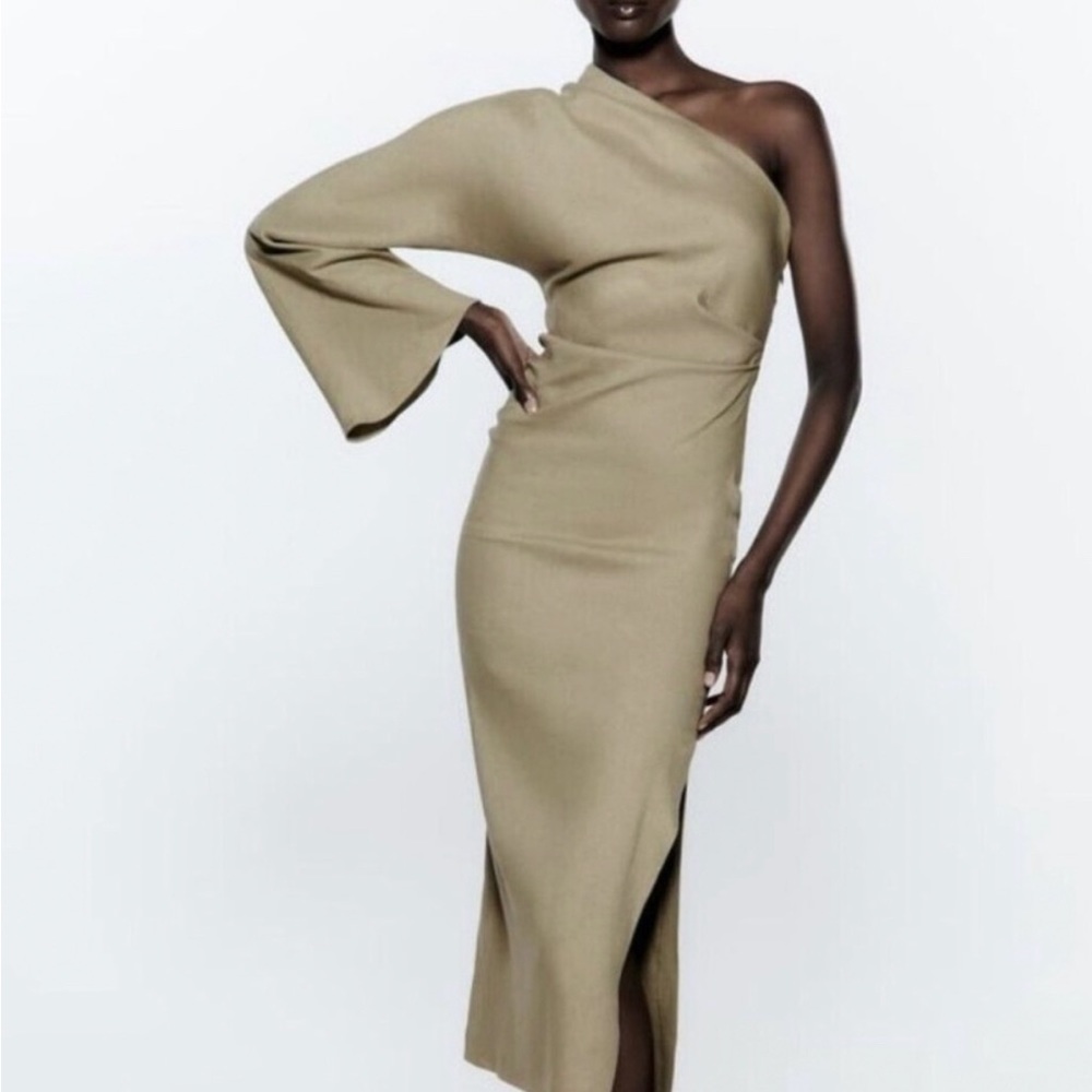 Zara Linen Asymmetrical Midi Dress